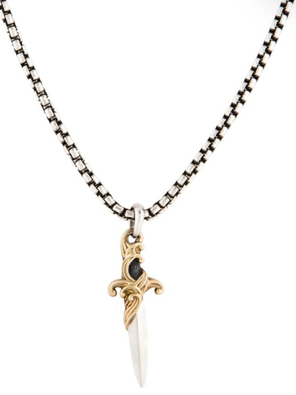 DAVID YURMAN STERLING SILVER & 18K WAVES DAGGER AMULET PENDANT NECKLACE